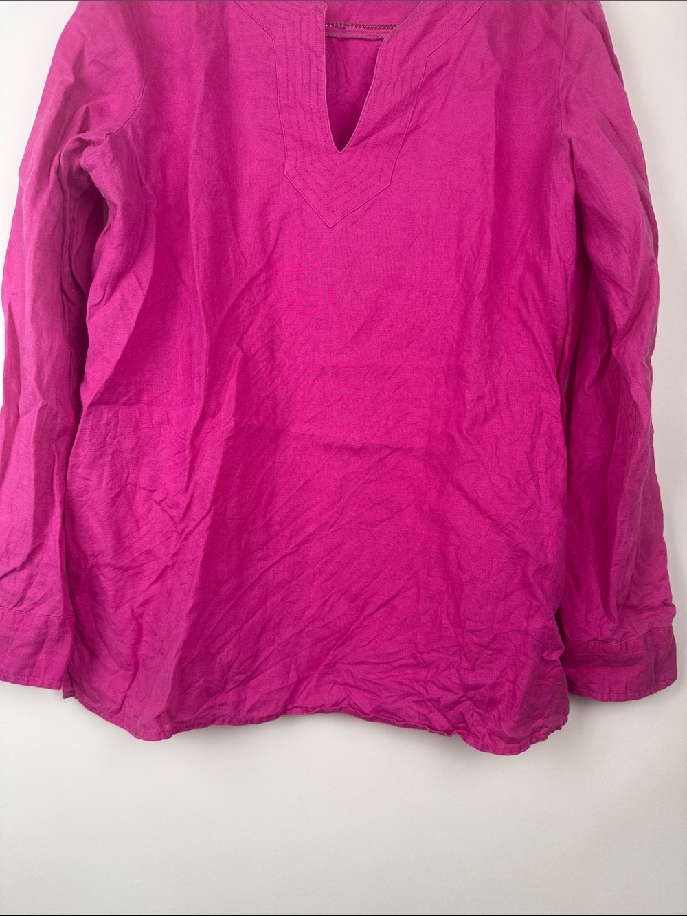 Lauren Ralph Lauren 100% Linen V-Neck Popover Top Blouse Pink Fuschia Size Large - Picture 3 of 8